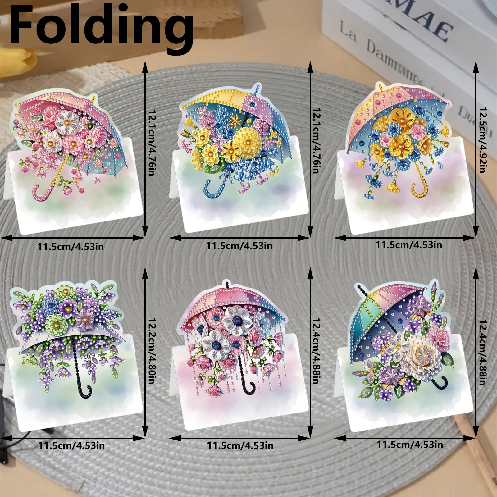 FLOPESN 6Pcs DIY Diamond Art Greeting Cards Set, Spring Flower 3D Folding Thank You Card For Birthday Holiday Blessing Gift(included envelopes)