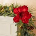 thumbnail image 4 of 7.5" Large Christmas Magnolia Flowers, Glitter Artificial Poinsettia Stems, Velvet Texture Christmas Tree Ornaments, Home Table Decorations for Holiday Party Decor, 1 Pack,Red, 4 of 6