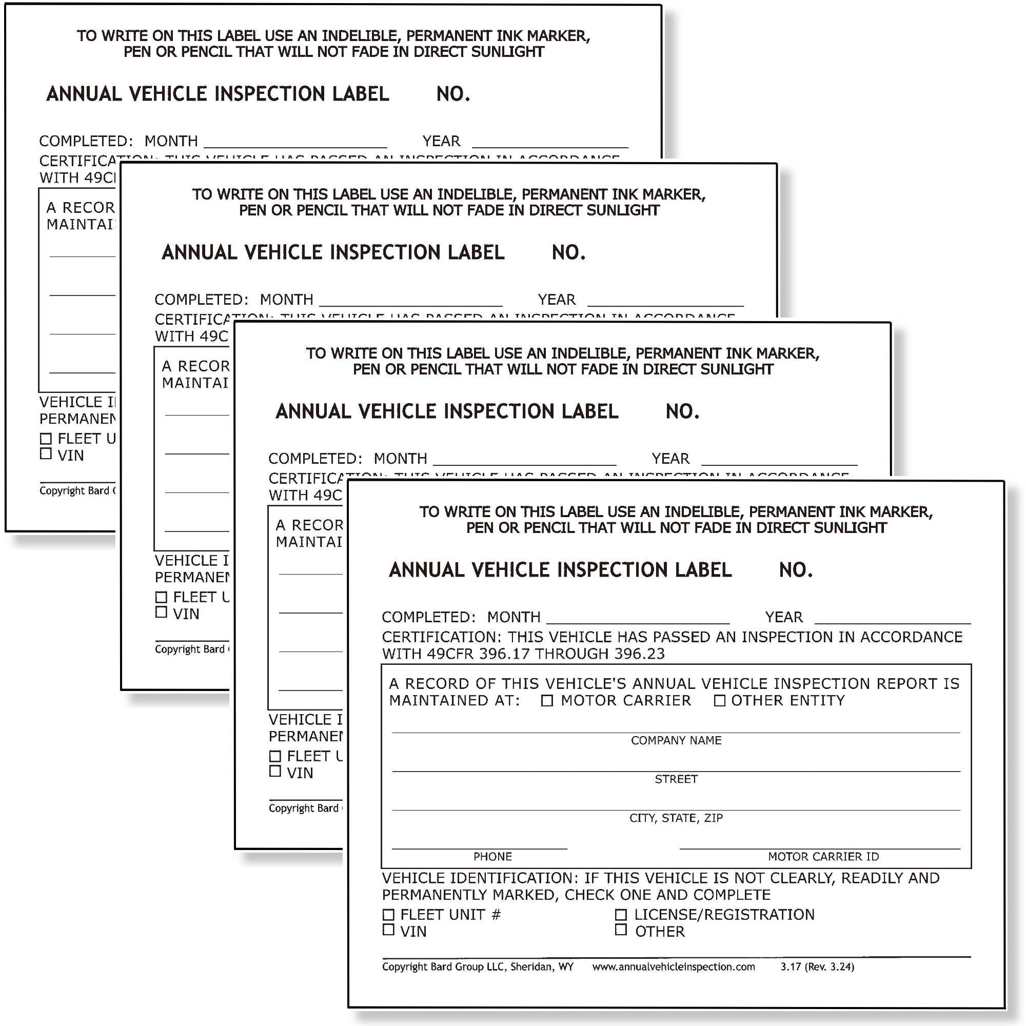 Annual Vehicle Inspection Label. 2-Ply Laminated Sticker. 100-PACK. Adhesive Vinyl, DOT Compliant.