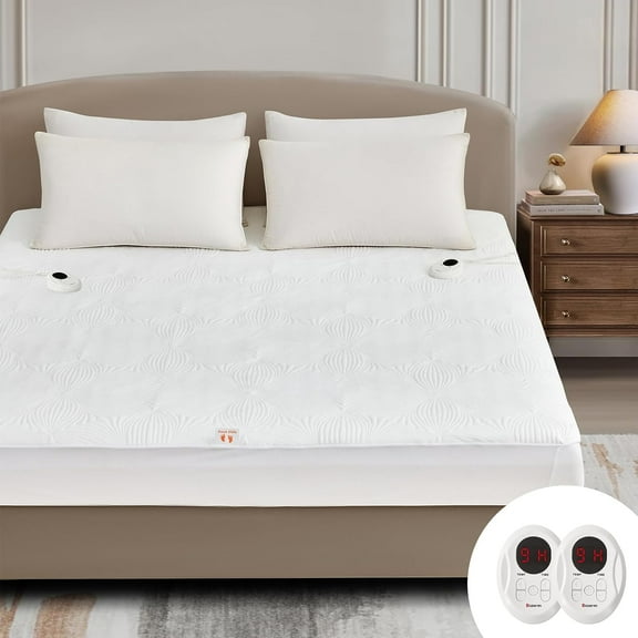 Bwarm Heated Mattress Pad ETL Certified Flower Bed Warmer with 9 Heat Settings, 1-12 Hours Auto Off Deep Pocket, Machine Washable, White (California King)