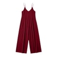 thumbnail image 4 of gakvbuo Summer Jumpsuits For Women Casual Dressy Wedding Camis Sleeveless Suspender Romper Solid Color Spaghetti Strap V-Neck Wide-Leg Pants, 4 of 6