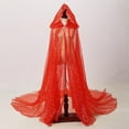thumbnail image 2 of Htigea Adult and Kids Hooded Cloaks Sheer Floor Length Cape with Rhinestones Fashion Holiday Party Cloak Red M, 2 of 4