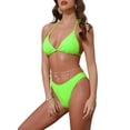 thumbnail image 4 of INSPIRAR CHIC Conjuntos de Bikini de Tejido Waffle para Mujeres de 2 Piezas con Top de Doble Atado y Parte Inferior Triangular con Cuerda de Cintura de Concha Trajes de Baño Grande Verde Fluorescente, 4 of 5