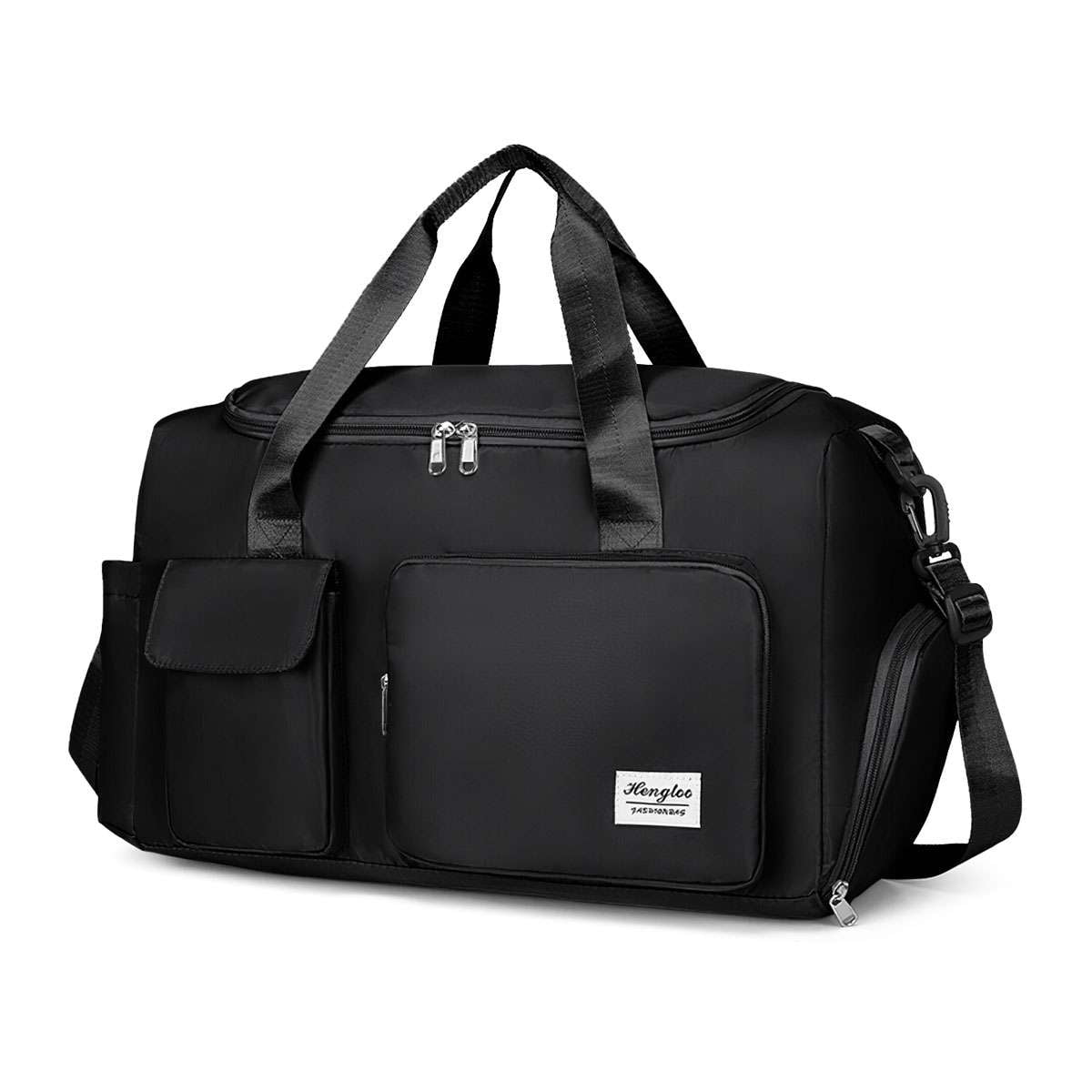 Spencer Gym Duffle Bag Backpack Waterproof Sports Duffel Bags Travel Weekender Bag for Men Women Overnight Bag with Shoes Compartment, Black