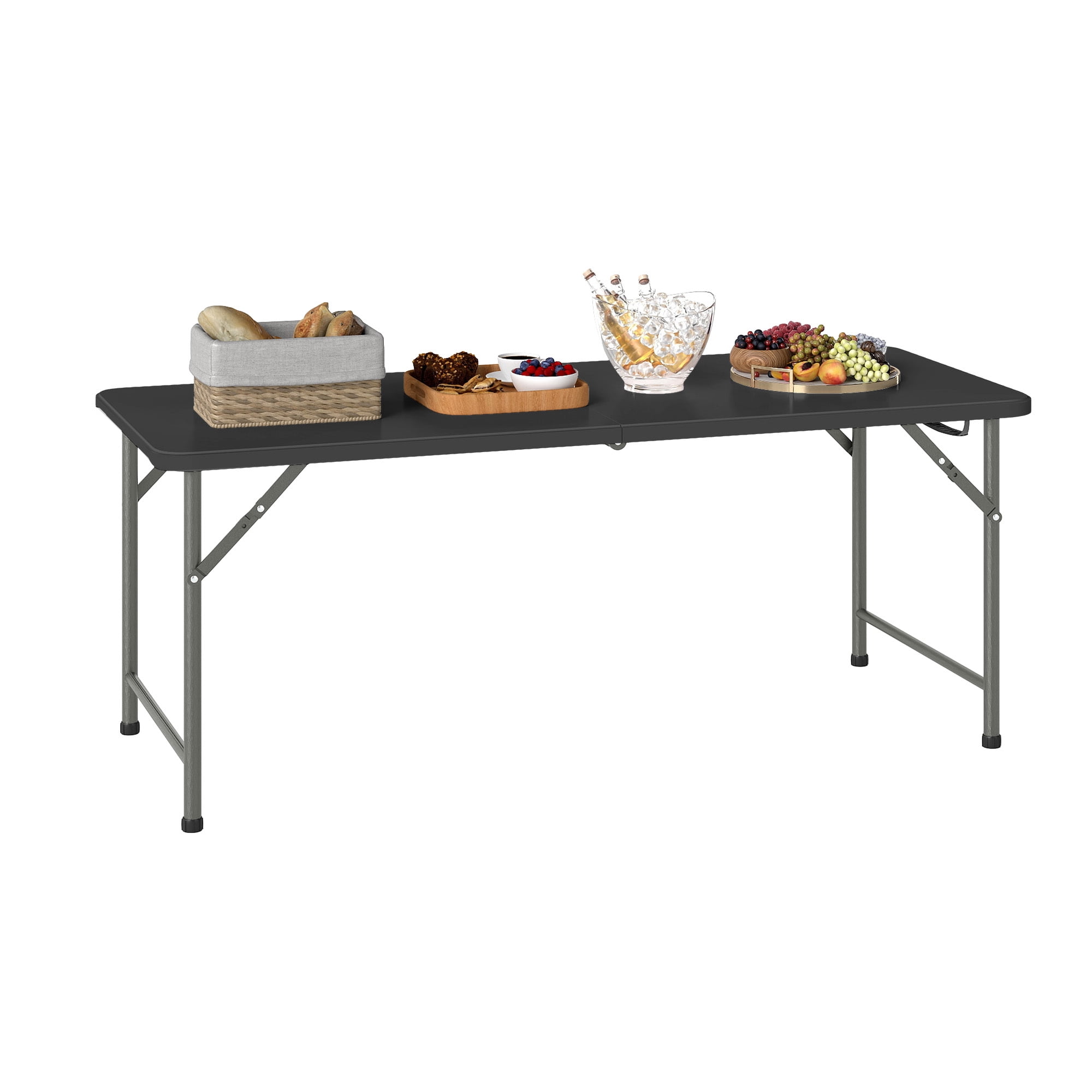 Uforic 6ft Heavy Duty Folding Table, 330 lbs Capacity Portable HDPE Table with Easy Carry Handle, Metal Legs, Stain Resistant for Indoor Outdoor Party Picnic Camping, Black