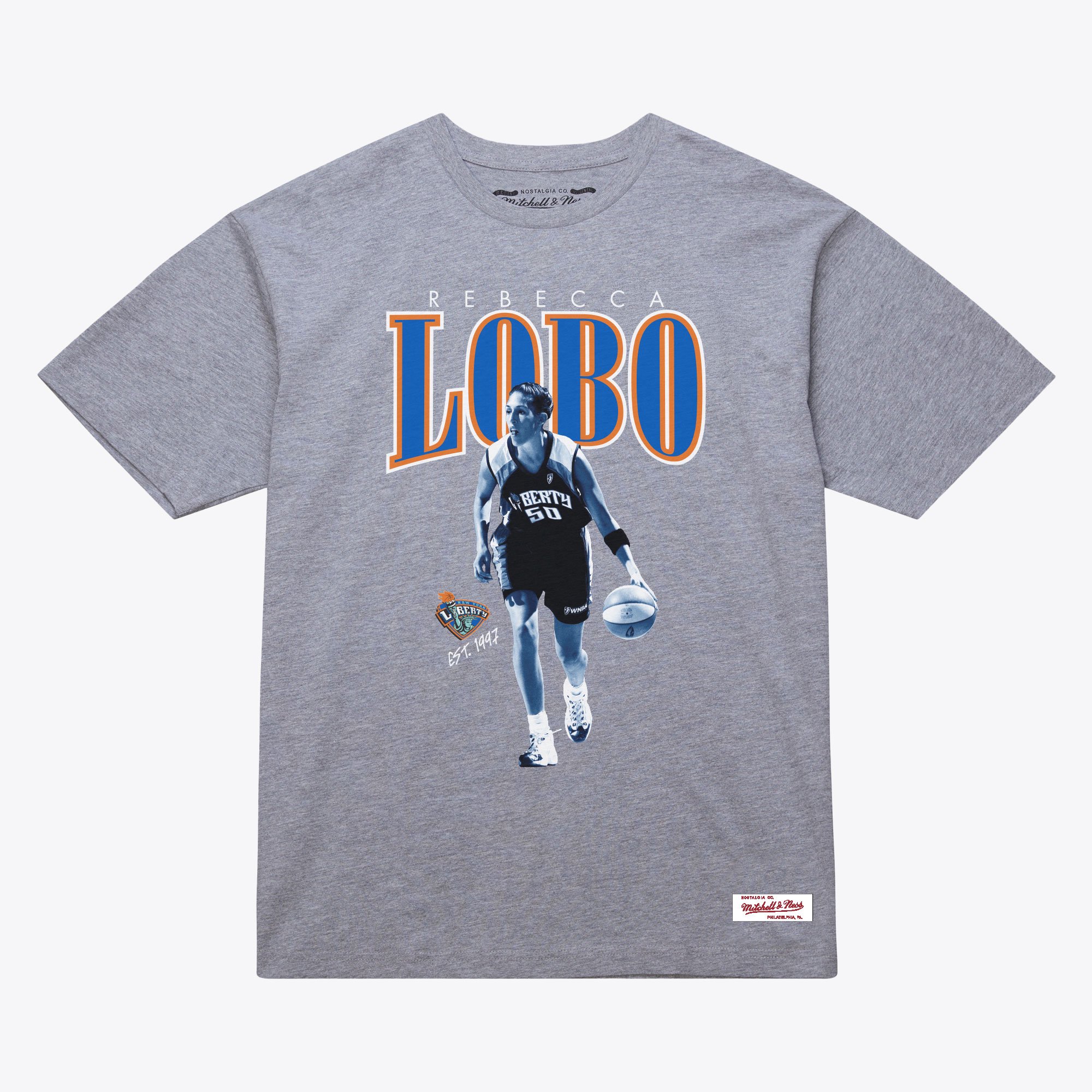 Unisex Mitchell & Ness Rebecca Lobo Heather Gray New York Liberty Player Boyfriend T-Shirt - Court Origins