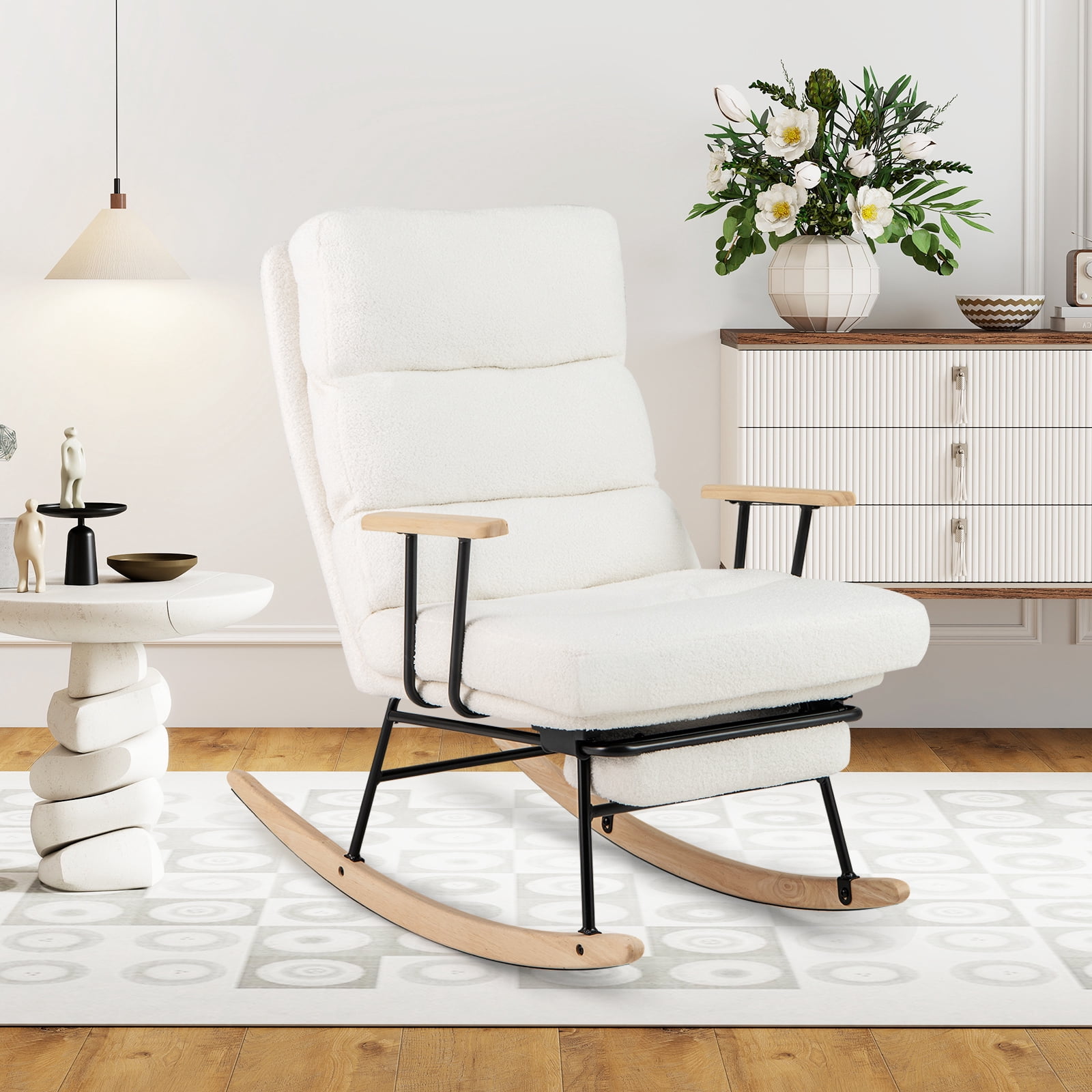 Costway 1 PCS Nursery Rocking Chair with 5-level Adjustable Backrest & Retractable Footrest