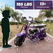 FRP Mini Dirt Bike GMB100 Max, 99CC Gas Powered Mini Bike 4-Stroke,Mini Bikes for Teens/Adult, W/LED Headlight, Goggles, Gloves and Neck Gaiter,Up to 28 Mph, Weight Support Up to 220 LBS (PURPLE)