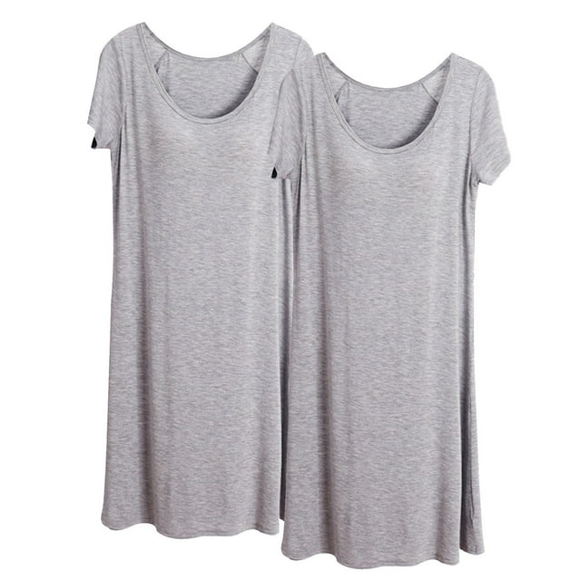 ylioge M-4X Chemises de Nuit Grande Taille pour Femmes avec Soutien-Gorge Intégré, Lot de 2, Manches Courtes Décontractées, Col Rond, Chandail à Enfiler, Multipack, Chemises de Nuit en Modal, Robes