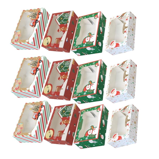 sweethay 12pcs Patrón de Navidad Cajas de embalaje Productos de galletas de panadería Cajas de embalaje Cupcake Cajas de regalo de Navidad Cajas Kits de decoración para fiestas sweethay HA012963-00