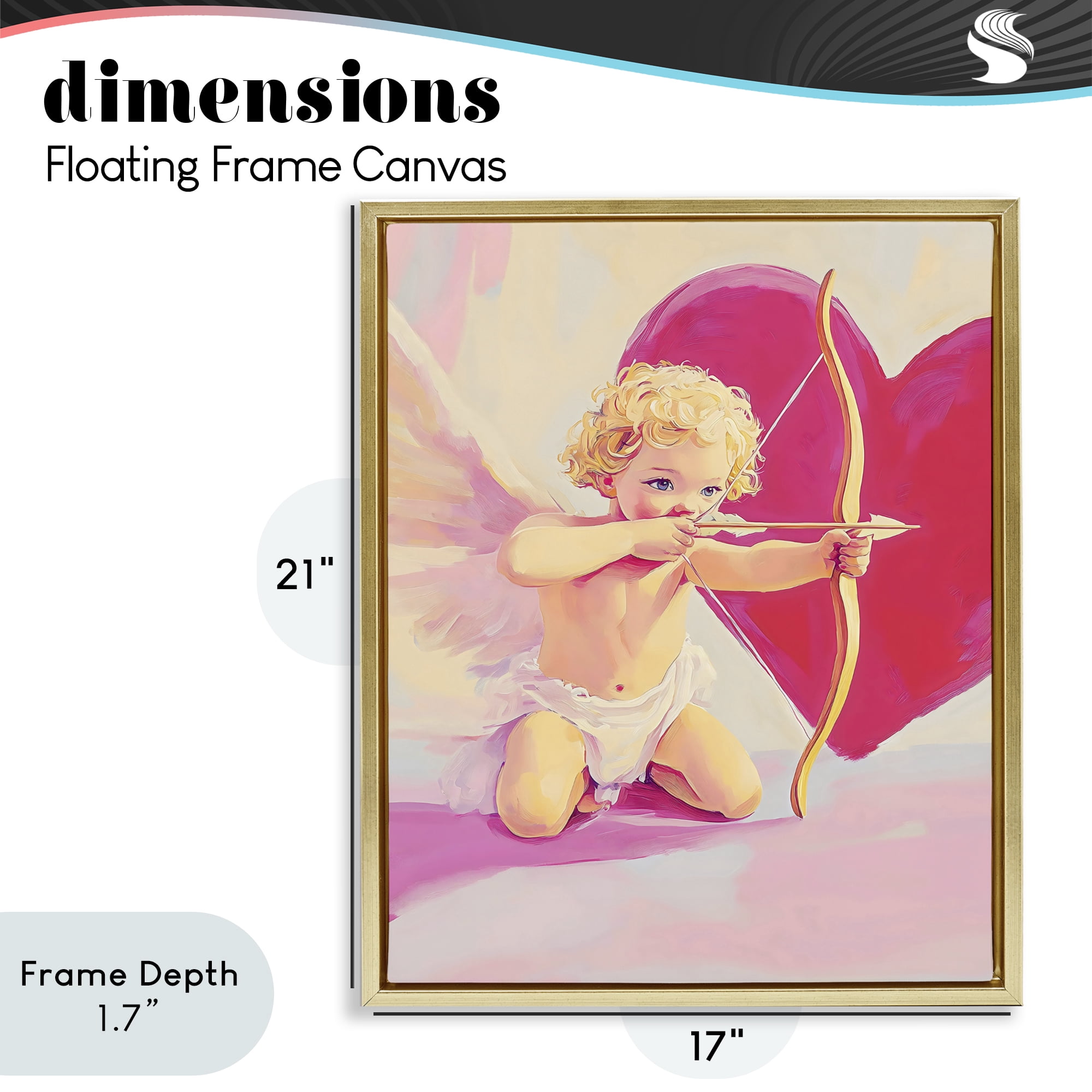 Stupell Industries Cupid Shooting Arrow with Heart Gold Framed Floater Canvas Wall Art, design by The Prints Vibe