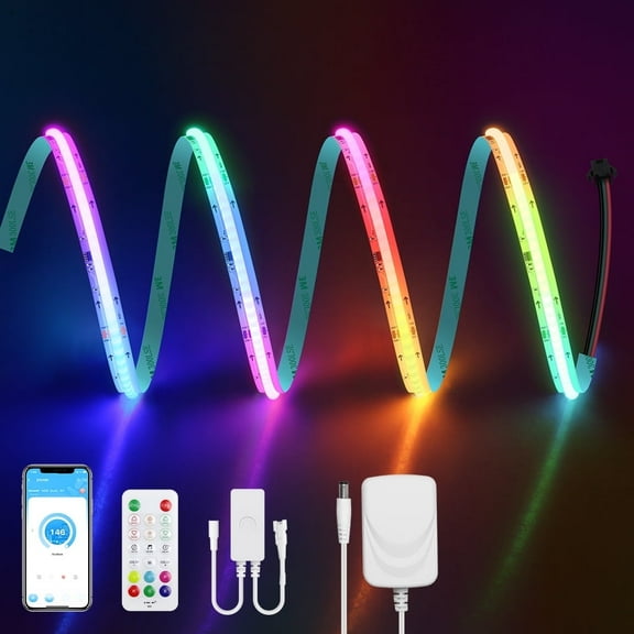ALITOVE WS2811 COB LED Strip Lights 6.56ft 1152LEDs RGB Color Changing Bluetooth Music Sync LED Lights Indoor