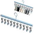 thumbnail image 2 of Drying Rack, 14 × 3.3 Inch Closet Racks with 10 Clips, Heavy Duty Stainless Steel Sock Pant Hangers, Space Saving Durable Metal Clothes Organizer for Jeans, Slacks, Shorts, Skirt,Light Blue, 2 of 9
