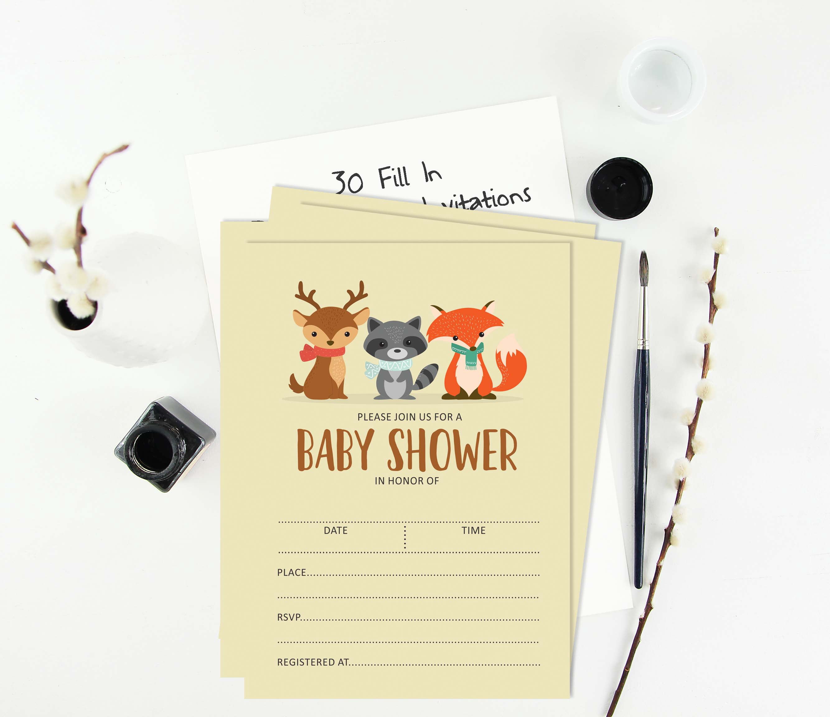 Inkdotpot 30 Fill In StyleBaby Shower Invitation Cards Jungle Animals Gender Neutral Blank Invites