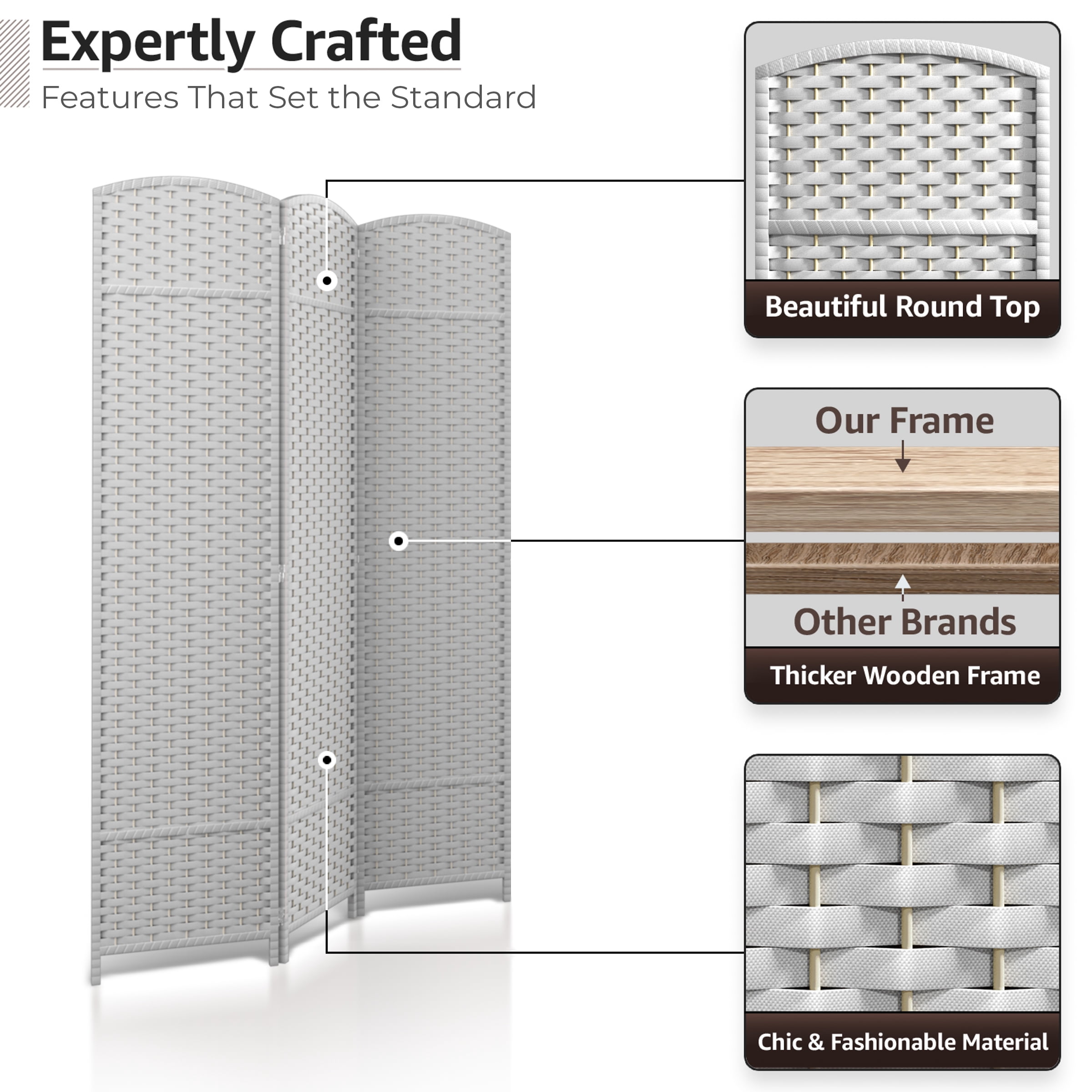 Sorbus 3-Panel Wide Folding Room Divider Privacy Screen, Hand-Woven White Mesh