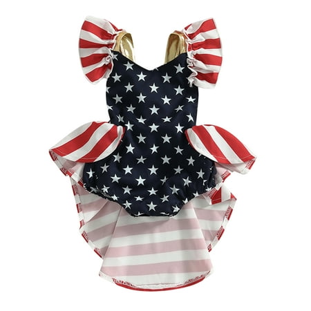 

Vakind Baby Girls Princess Romper Dress Star Stripe Sweet Romper 4th of July Outfit