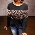 thumbnail image 5 of Hauts à Manches Longues pour Femmes, Col Rond à Carreaux/léopard, T-Shirt Patchwork, Blouse, Hauts Décontractés pour Femmes, 5 of 5