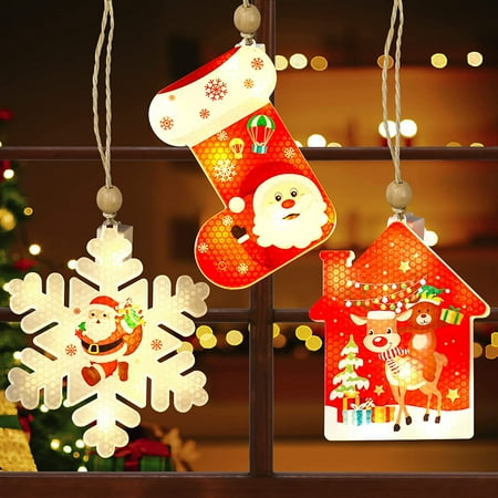 

Christmas Pendant Light Snowflake Snowman Santa Claus Ornaments Hanging Lights New Year Xmas Tree Home Room Decorations(1PC)