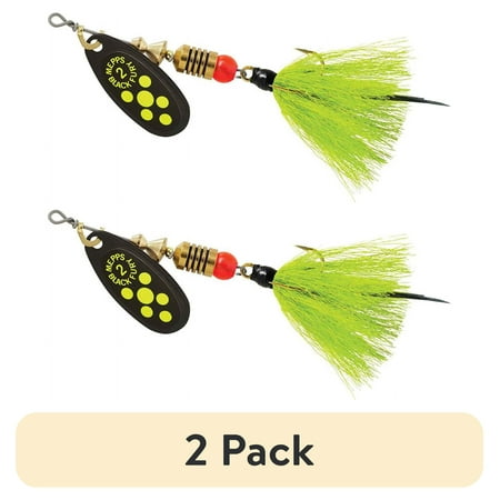 (2 pack) Mepps Black Fury Dressed Treble Inline Spinner Black & Chartreuse 1/6 oz