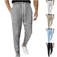thumbnail image 1 of Styesk Men's Pants Men Solid Color Pocket Zipper Elastic Waist Draw Rope Sweatpants Trousers, 1 of 7