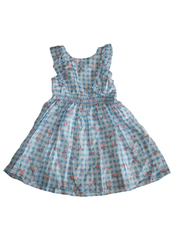 Mila & Emma Blue Gingham Sundress with Pink Flowers - size 5T