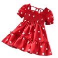 thumbnail image 1 of PENGXIANG Enfants Filles Manches Courtes Polka Dot Robe Élégante pour les Enfants Filles Rouge 5-6 Ans, 1 of 4