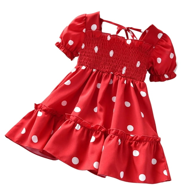 PENGXIANG Enfants Filles Manches Courtes Polka Dot Robe Élégante pour les Enfants Filles Rouge 5-6 Ans