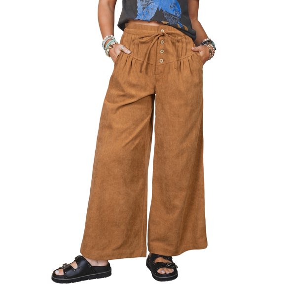 ZhiHiMeRi Women's Corduroy Wide Leg Pants, High Waisted Casual Trousers XL