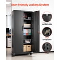 thumbnail image 6 of KFFKFF Metal Storage Cabinet, 72.6 in Rolling Steel Garage Cabinet with Adjustable Shelves, Magnetic Doors & Keys, 5-Tier Lockable Storage for Pantry, Warehouse, Basement, Office, Black, 6 of 9