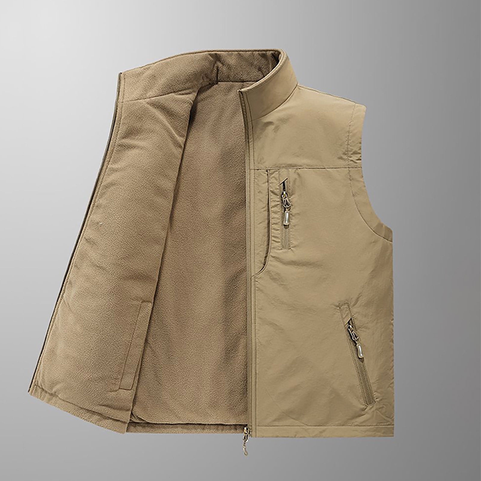ZQUUVOU Mens Full Zip Double Fleece Vest Gentleman Causal Sherpa