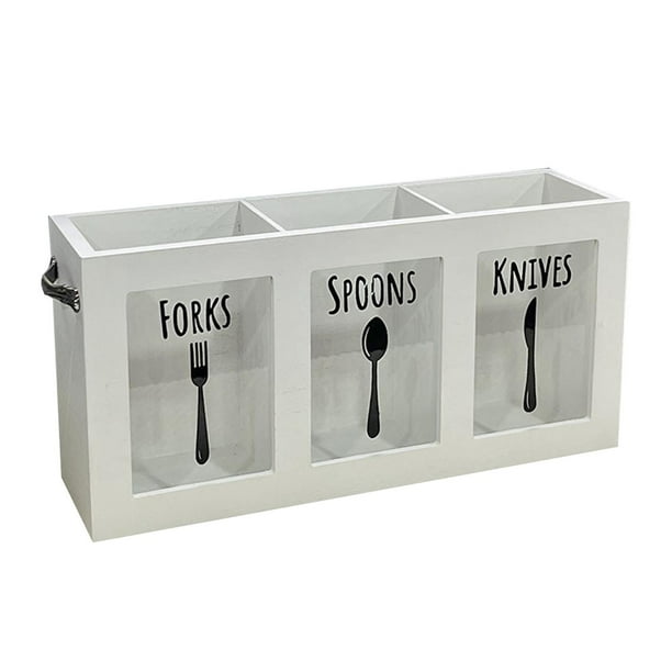 Porta utensilios con 3 compartimentos. Versátil y decorativo. Almacenamiento de cubiertos. Blanco