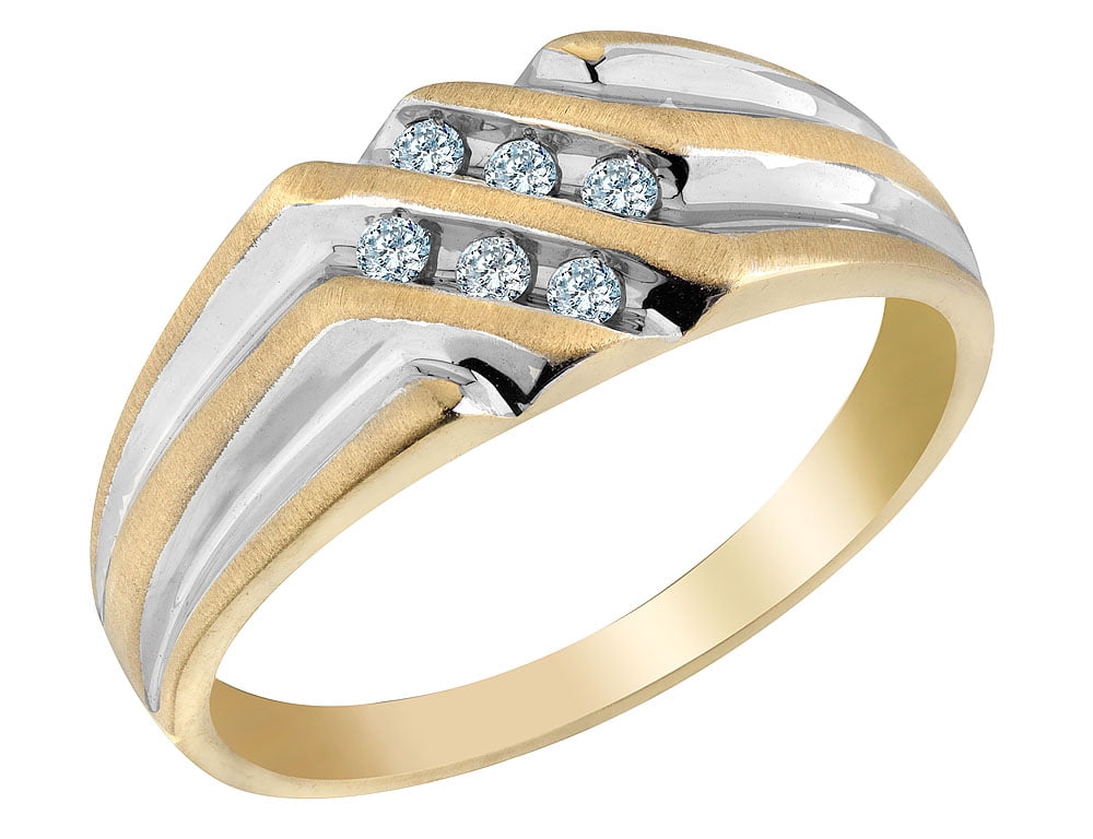 ctw H-I, I2-I3 Mens Diamond Wedding Band 1//8 Carat in 10K White Gold
