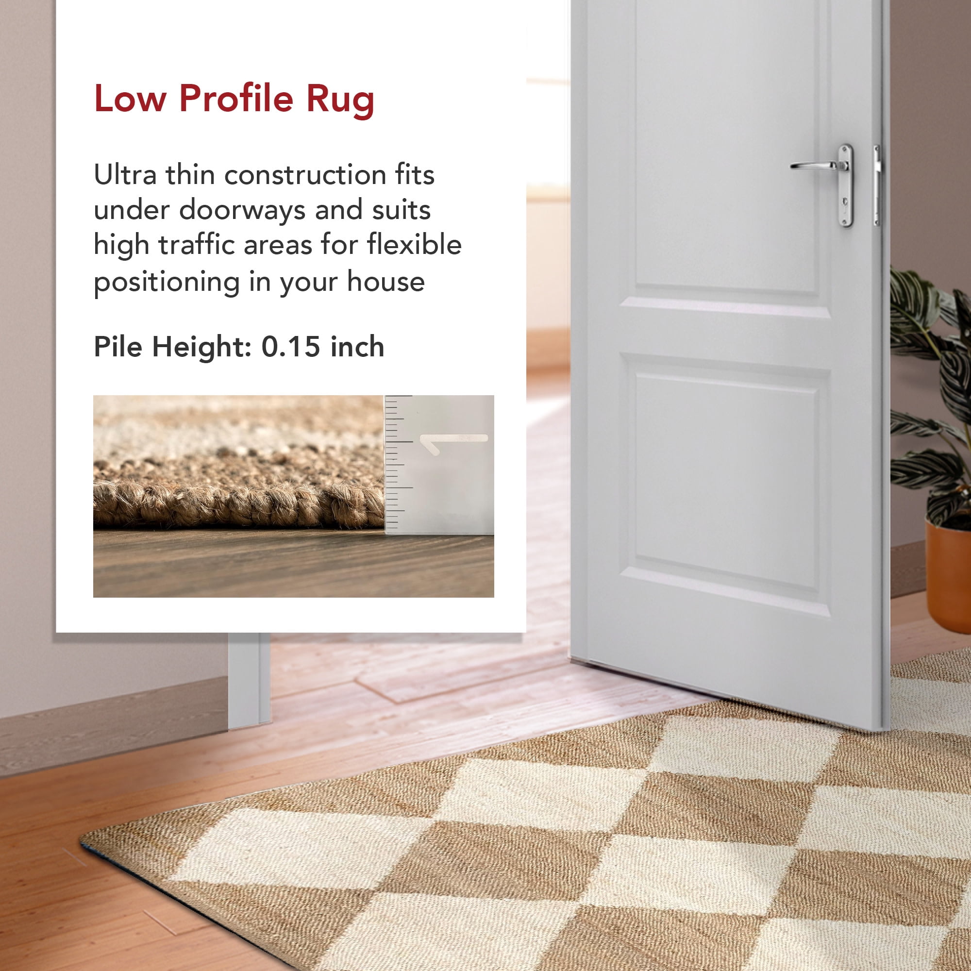 Rugs USA Louie Diamond Checkerboard Jute Area Rug, 5' x 8', Maxwelle Natural