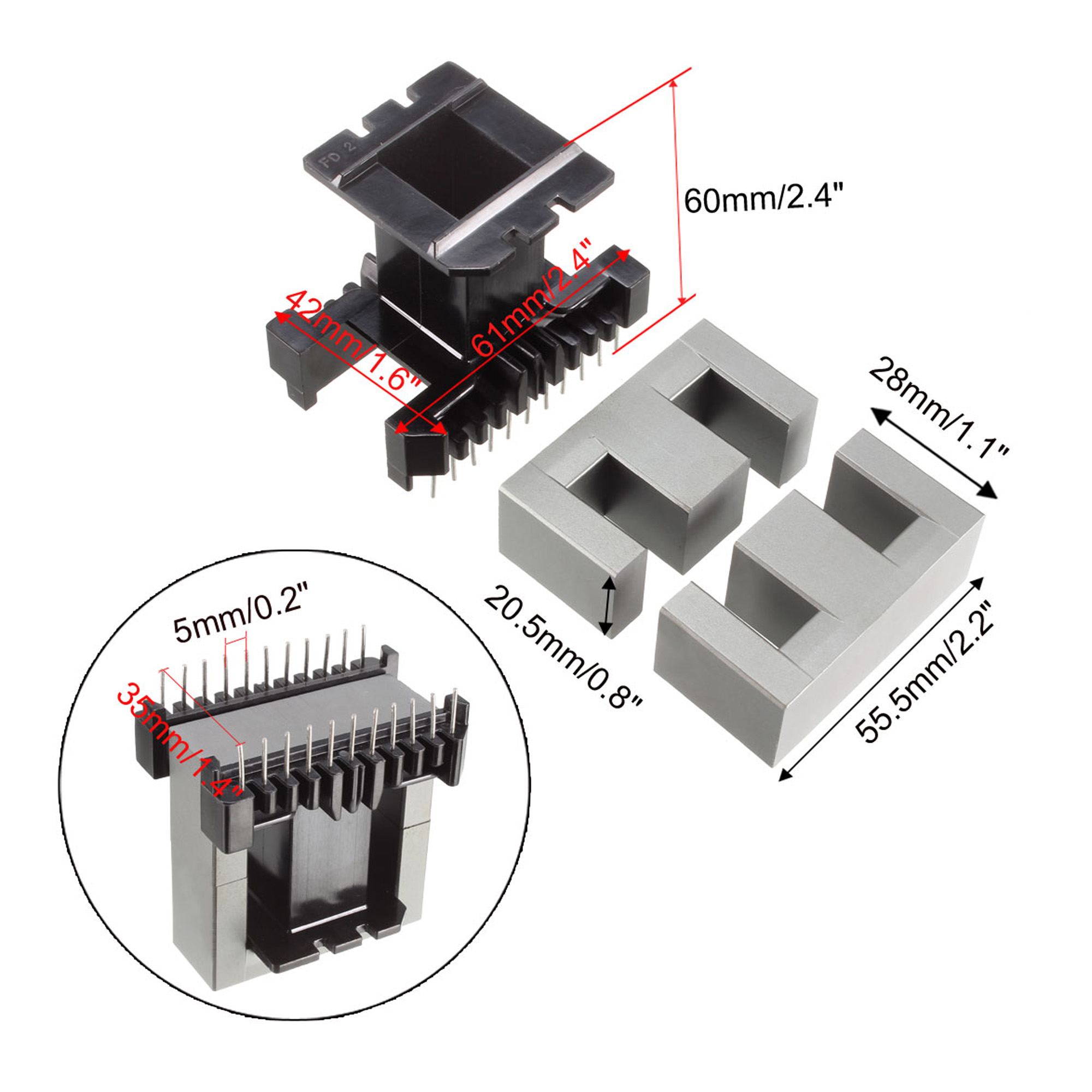 5 Sets EE55B 11+11pin Transformer Bobbin PC40 Ferrite Core