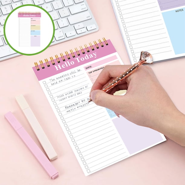 Cuaderno de planificación diaria A5 encuadernado en bobina | Paquete de 2 blocs de notas organizadores sin fecha con pestañas adhesivas | 52 páginas cada una 21x14cm | Cubierta de PVC | Toma de