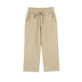 thumbnail image 4 of Kvture Linen Capri Pants for Women Casual Summer Elastic Waist Straight Leg Crop Pants Drawstring Beach Trousers with Pockets Khaki XL, 4 of 5