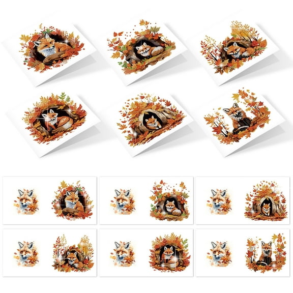 6pcs Diamond Painting Kit Greeting Card, Fox 5D DIY Diamond Handmade Holiday Greeting Card with Envelope, Christmas Gift Congratulation