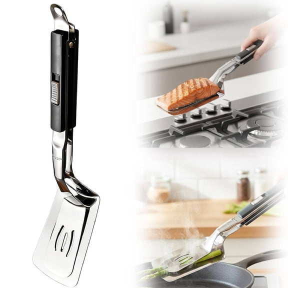 2026 New Stainless Steel Grill Clamp, Anti-Scald Extended Handle Spatula Tong, Multi-Functional Stainless Steel Barbecue Food Flip Clip Grill Clamp for Outdoor Grilling and Kitchen Cooking(Black)