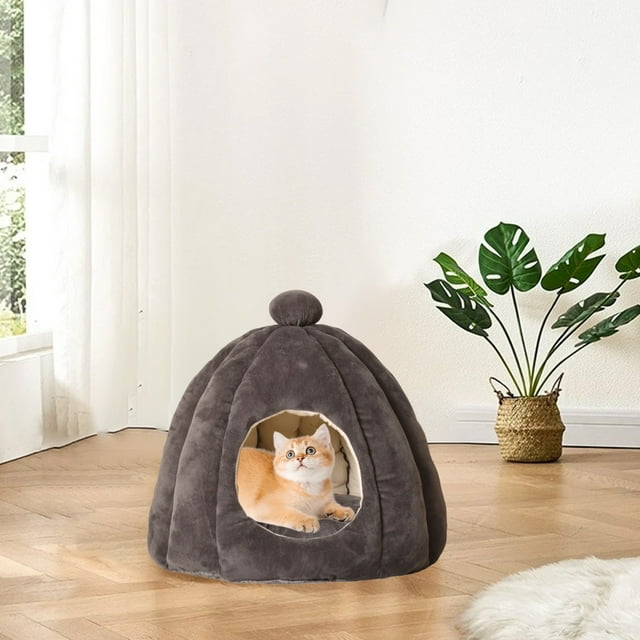 Xihbxyly Cama para Mascotas, Acogedor Diseño de Calabaza, Cojín Suave y Cálido, Poliéster Duradero, Espacio de Descanso Cómodo, Base Antideslizante, para Mascotas Pequeñas, 45 X 45 X 40 Cm