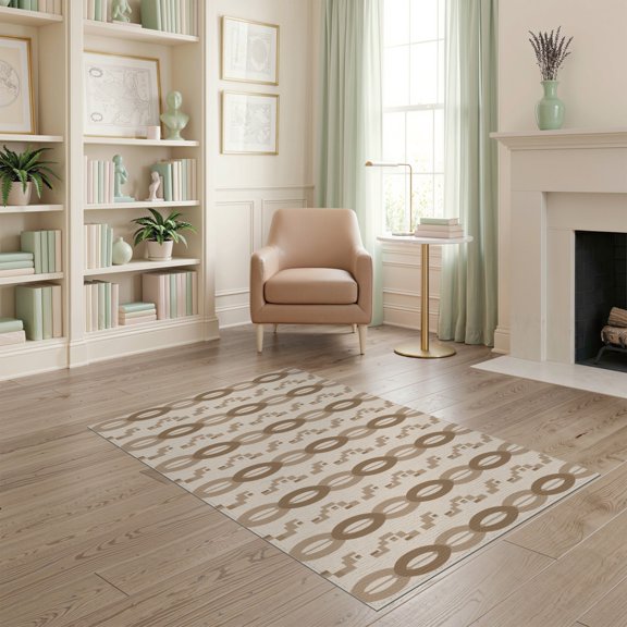 ODIKA 4'x6' Tan Natural Geometric Diamond Design Washable Area Rug Modern Sisal Inspired Pattern Pet Friendly, Non-Shedding for Bedroom, Reading Nook