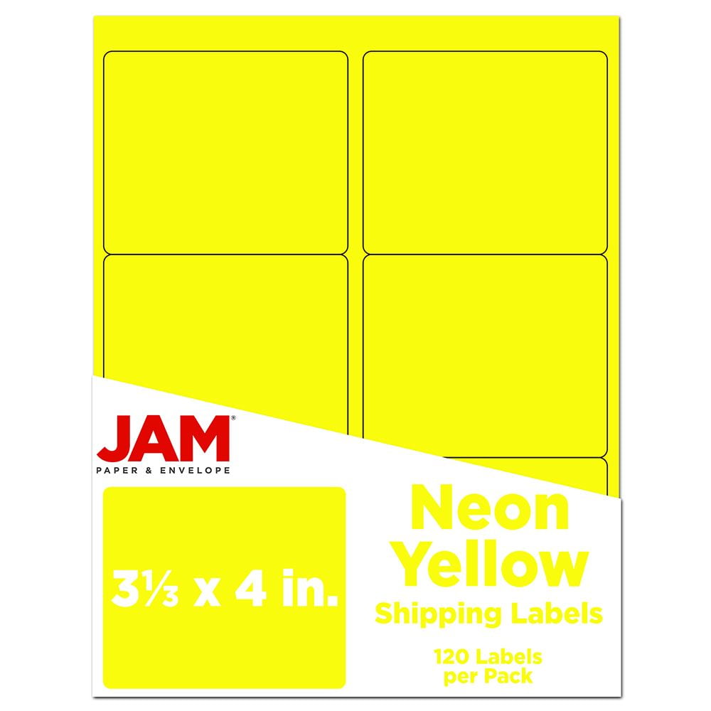 JAM Paper Shipping Address Labels, 3 1/3 x 4, 120/Pack, Neon Yellow