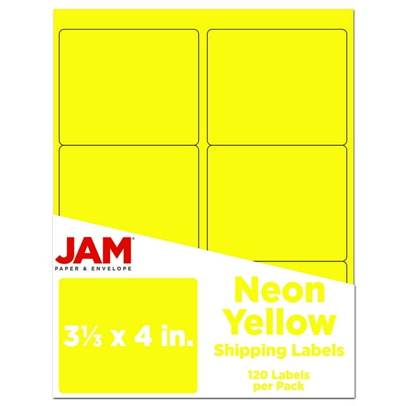 JAM Paper Shipping Address Labels, 3 1/3 x 4, 120 per Pack, Neon Yellow