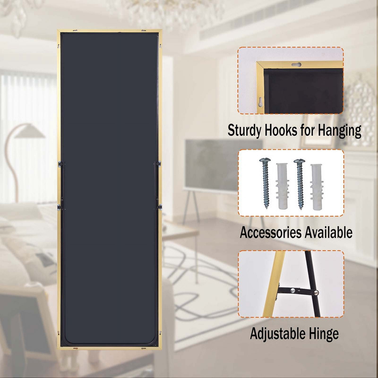 Lumora 58.3"x 18" Rectangular Full Length Mirror With Stand Wall Mounted or Leaning Floor Mirror, Gold
