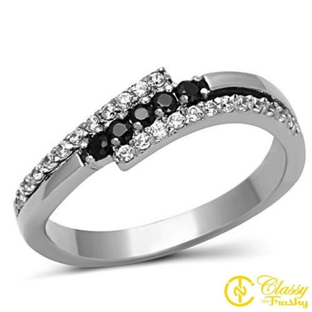 Stainless Steel Wave Ring - Classy Not Trashy® Women's Stainless Steel Black Colored Cubic Zirconia Wave Ring, Size 8