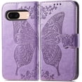 thumbnail image 2 of Wallet Case for Google Pixel 8A,PU Leather Flip Protective Phone Case Wrist Strap Card Slots Holder Pocket Emboss Butterfly Flower Stand Case for Google Pixel 8A Light Purple, 2 of 7