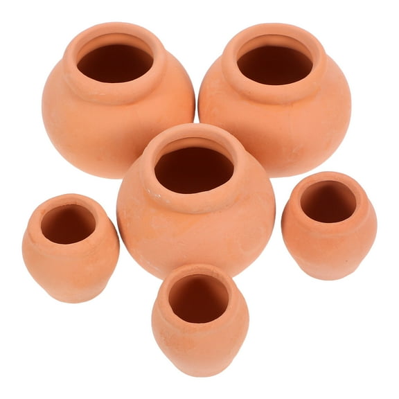 Pawsdot 6Pcs Small Planter Pot Clay Pots Brown Round for Plants Indoor Use