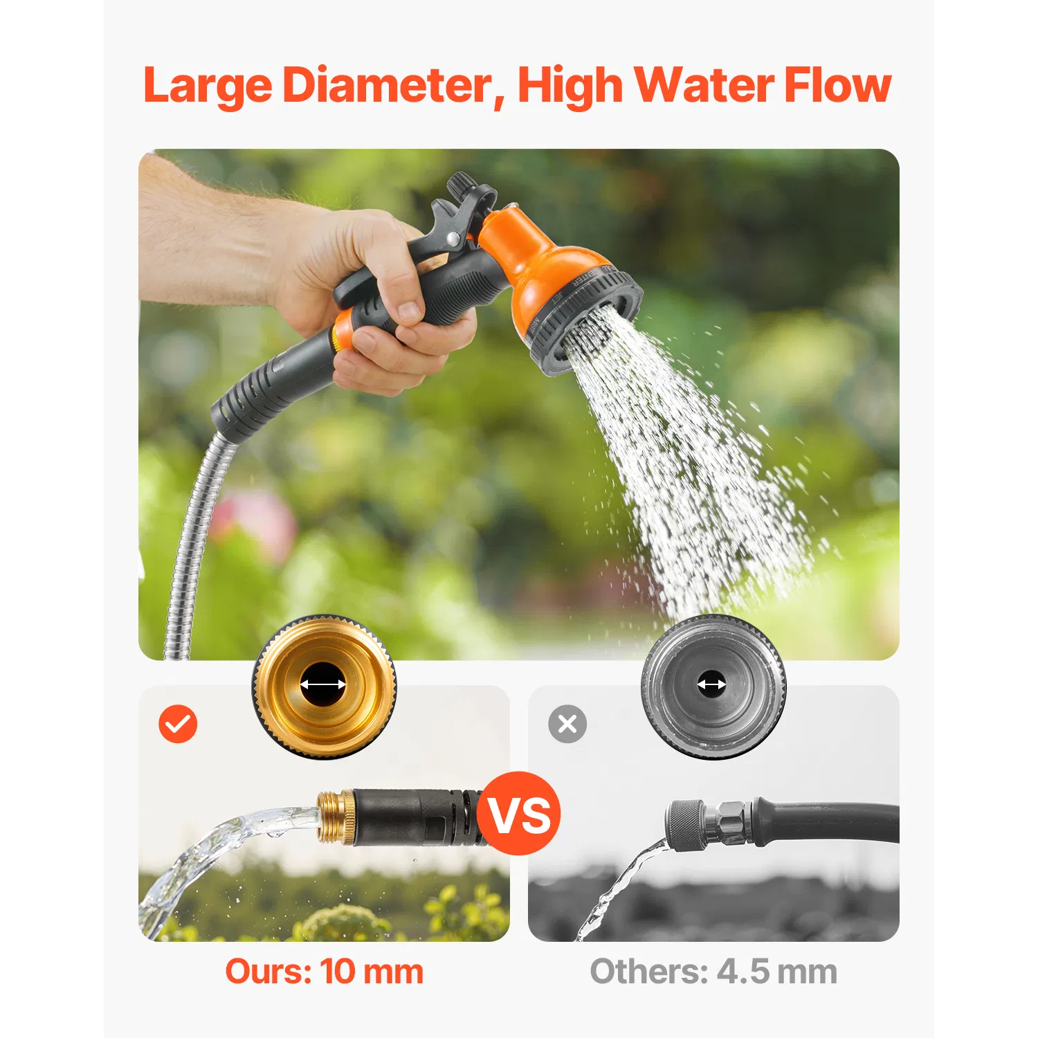 25 ft Metal Garden Hose-Rust Proof Stainless Steel Design,Heavy Duty&Flexible No-Kink Outdoor Water Hose with 10 Function Nozzle for Gardening