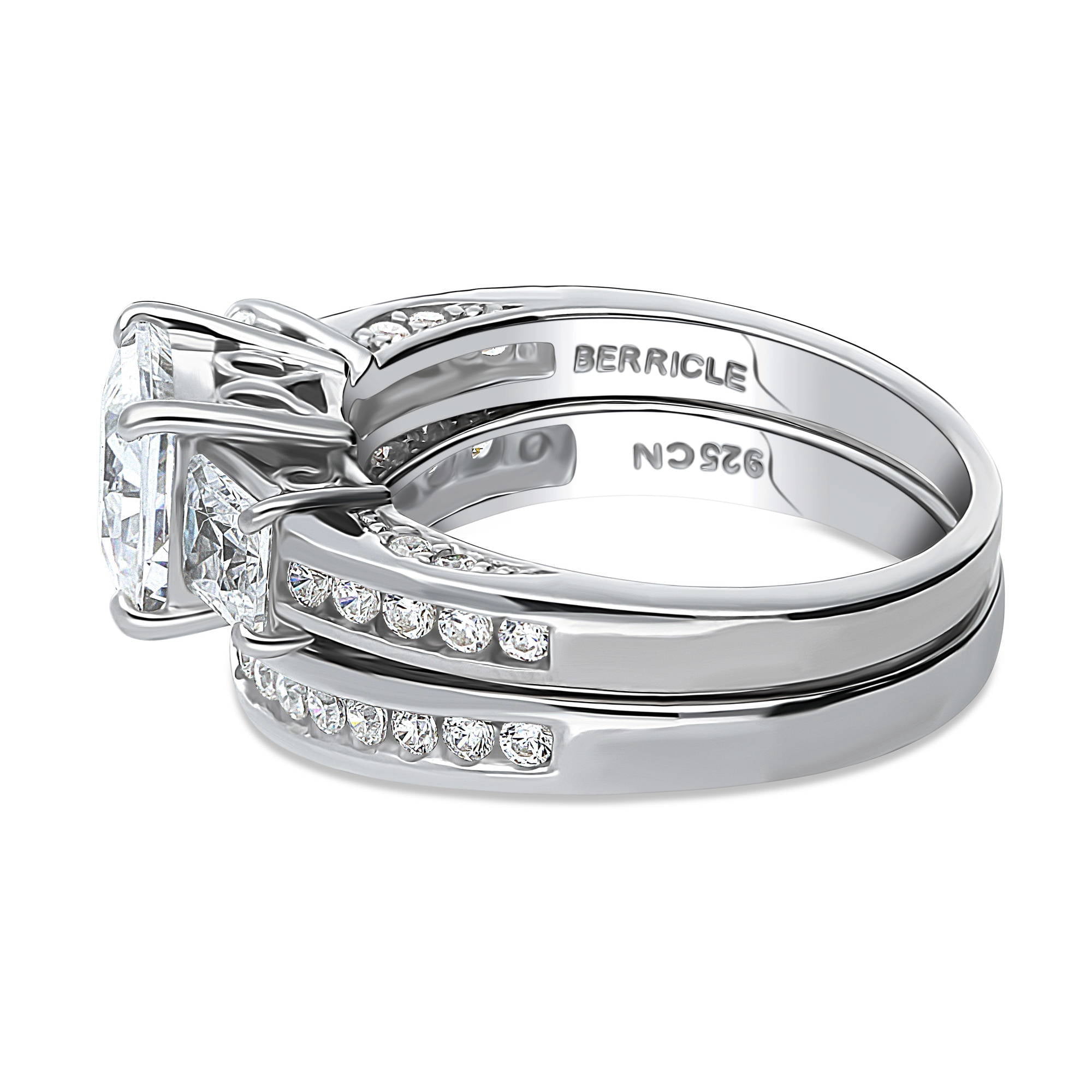 BERRICLE Sterling Silver 3-Stone Wedding Engagement Rings 1.6 Carat Princess Cut Cubic Zirconia CZ Ring Set for Women, Rhodium Plated Size 7