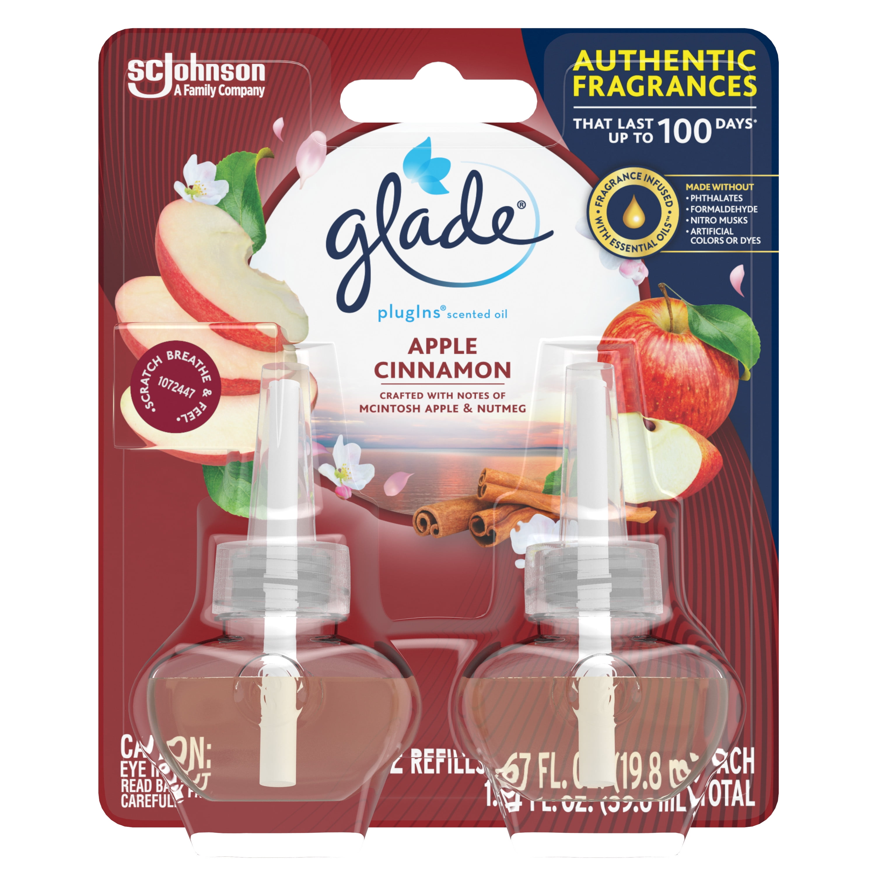 Glade PlugIns Refill 2 CT, Apple Cinnamon, 1.34 FL. OZ. Total, Scented