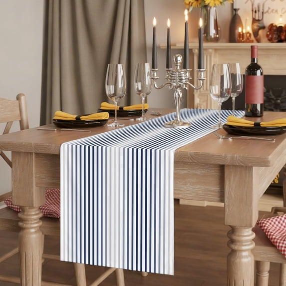 Ombre Navy Blue Grey Striped Table Runner Farmhouse Modern Stripes Tablerunners 13 x 90 Inch, Table Decorations Tabletop Scarf for Summer Gathering Holiday Farmhouse Kitchen Dining Decor